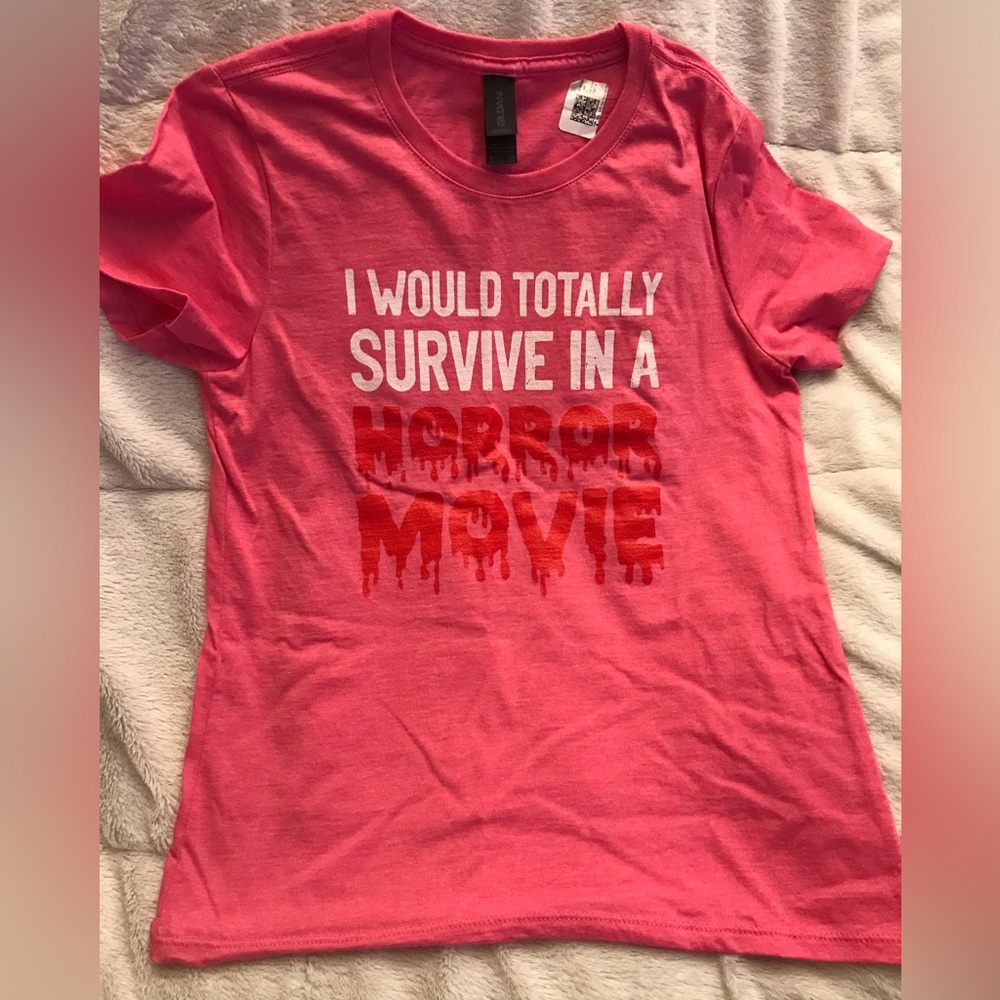 Pink Graphic Tee - "I Would Totally Survive in a Horror Movie"